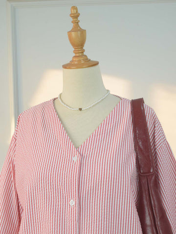 ROSALINE - RED TEXTURED STRIPE TOP