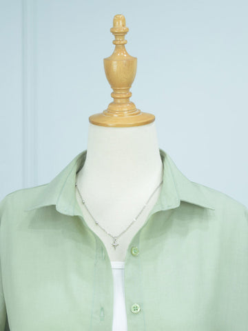SAGE DEW - SAGE GREEN OVERSIZED BUTTON-DOWN SHIRT