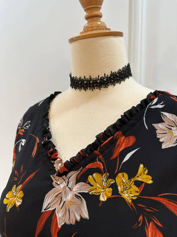 AUTUMN WHISPER - BLACK FLORAL BLOUSE