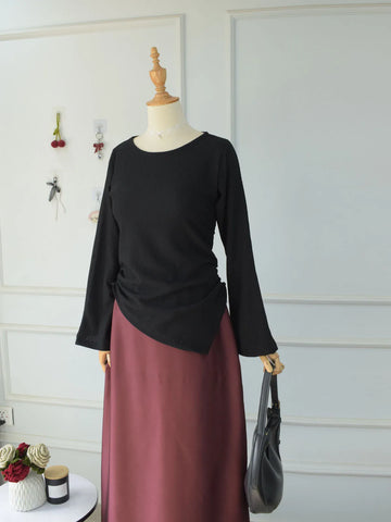 ESTELLE - PLUM BROWN A-LINE SILK SKIRT