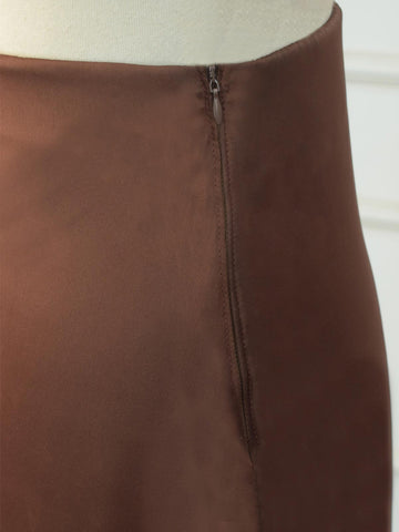 BRUNA - BROWN A-LINE SILK SKIRT