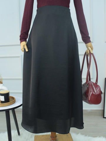 LUNE - BLACK A-LINE SILK SKIRT