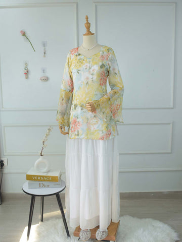 KIARA - PASTEL YELLOW FLORAL FAIRY KURTI