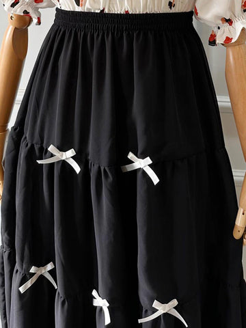 SNOWY NIGHT - BLACK TIERED FAIRY SKIRT WITH WHITE BOWS