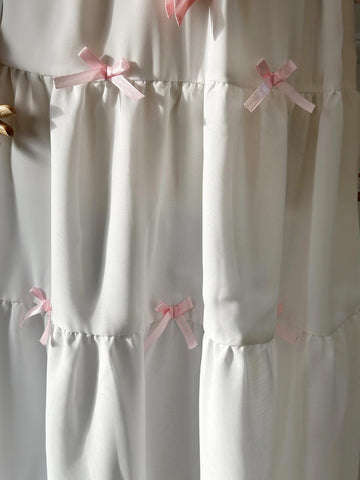 SWAN - WHITE TIERED FAIRY SKIRT WITH PINK BOWS