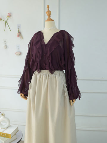 DAZY - BEIGE FLARED SKIRT WITH BOW POCKETS