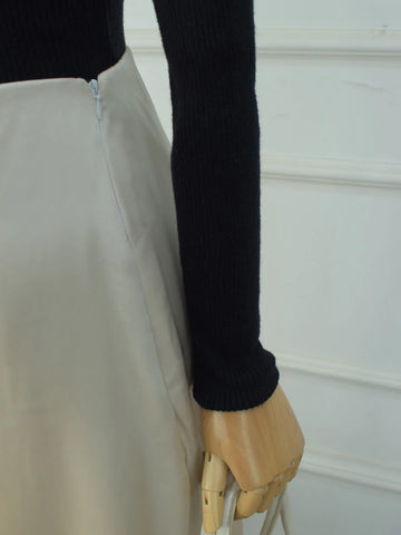 AMORIE - BEIGE A-LINE SILK SKIRT