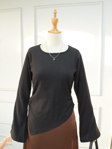 VESPER - BLACK TEXTURED ASYMMETRICAL TOP