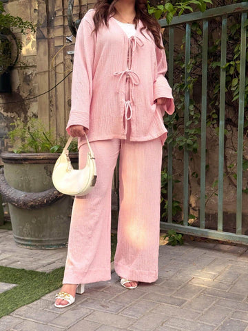 SOFT BLUSH - PASTEL PINK FRONT TIE CO-ORD SET