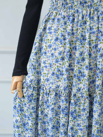 MELIORA - BLUE FLORAL 3 TIERED SKIRT