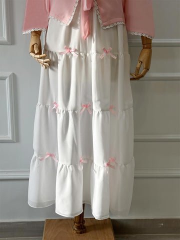 SWAN - WHITE TIERED FAIRY SKIRT WITH PINK BOWS