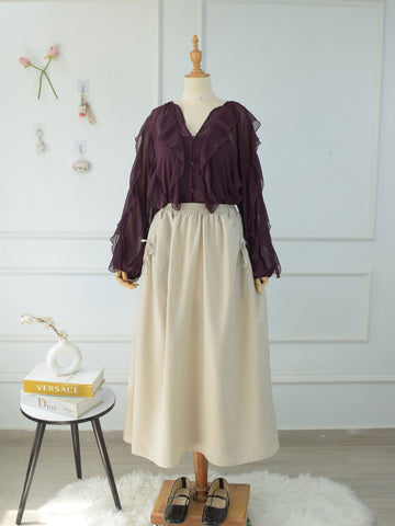 DAZY - BEIGE FLARED SKIRT WITH BOW POCKETS