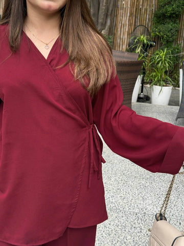 ROSEL - MAROON WRAP STYLE CO-ORD SET