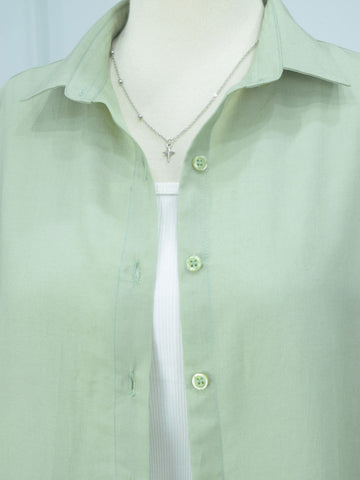 SAGE DEW - SAGE GREEN OVERSIZED BUTTON-DOWN SHIRT