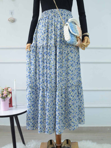 MELIORA - BLUE FLORAL 3 TIERED SKIRT