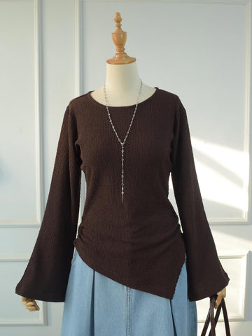 BRUNISH - BROWN TEXTURED ASYMMETRICAL TOP