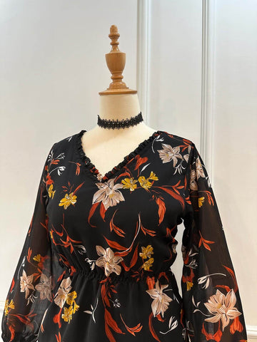 AUTUMN WHISPER - BLACK FLORAL BLOUSE