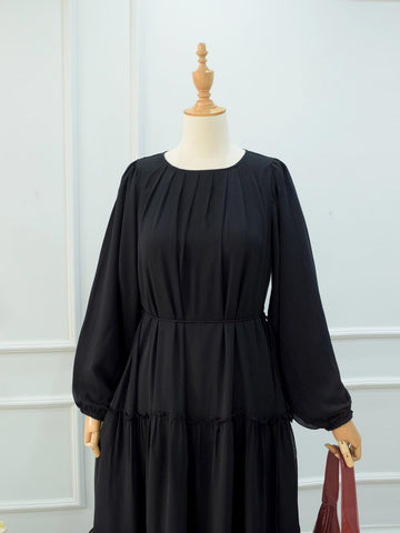NOIR - BLACK TIERED CHIFFON LONG DRESS