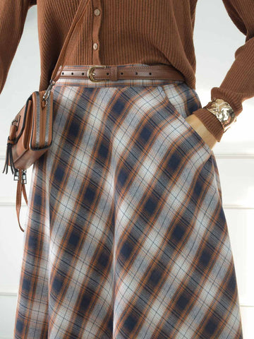 RUSTY BLUE - BROWN & BLUE CHECKERED SKIRT