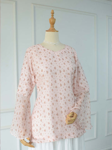 CALISTA - PEACHY PINK HEART PRINTED FAIRY KURTI