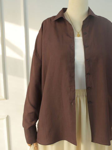 ESPRESSO - BROWN OVERSIZED BUTTON-DOWN SHIRT