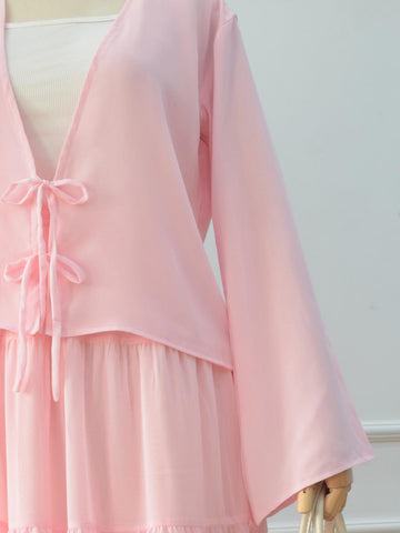 LYVIA - PASTEL PINK FRONT TIE COVERUP TOP
