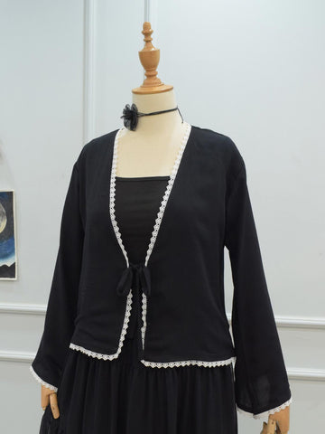 TWILIGHT - BLACK FRONT TIE LACED TOP