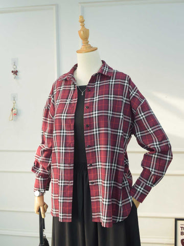 WINEWOOD - MAROON OVERSIZED CHECKERED BUTTON-DOWN SHIRT