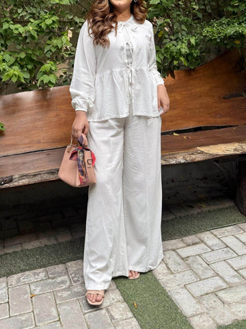 VANILLA - WHITE FRONT TIE CO-ORD SET