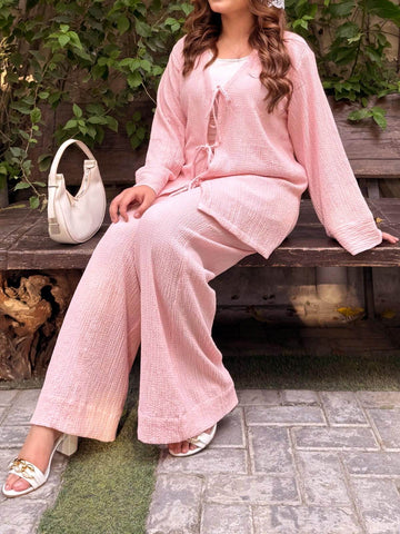 SOFT BLUSH - PASTEL PINK FRONT TIE CO-ORD SET