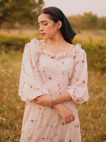 PINK EVRIN - FLORAL EMBROIDERED LONG DRESS