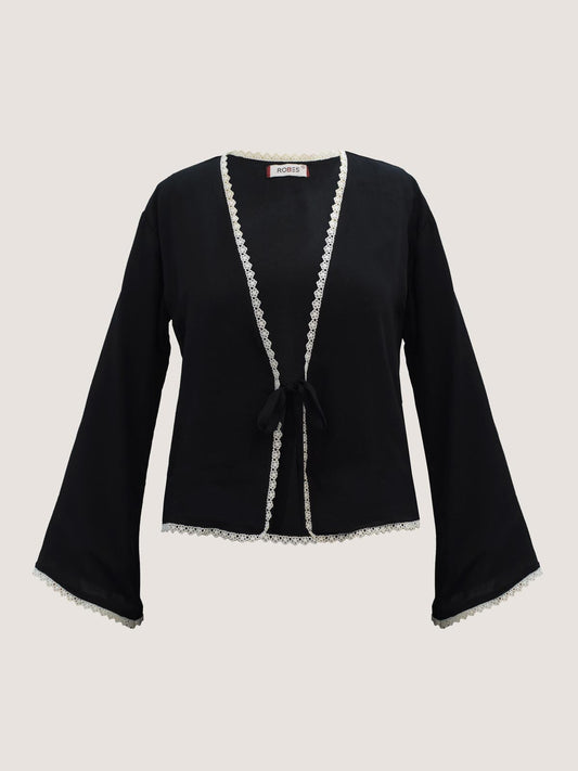 TWILIGHT - BLACK FRONT TIE LACED TOP