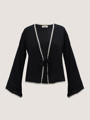 TWILIGHT - BLACK FRONT TIE LACED TOP
