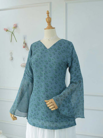 VIRELLE - TEAL FLORAL FAIRY KURTI