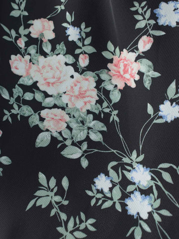 ELARA - BLACK RUFFLE HEM FLORAL SKIRT