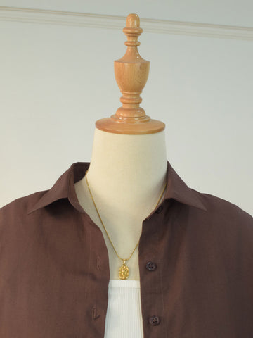 ESPRESSO - BROWN OVERSIZED BUTTON-DOWN SHIRT