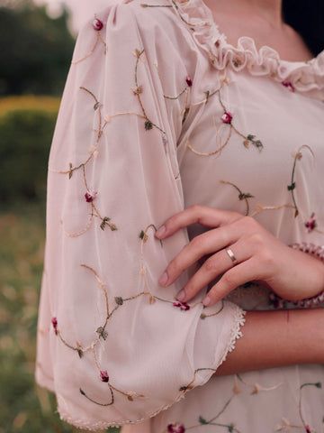 PINK EVRIN - FLORAL EMBROIDERED LONG DRESS