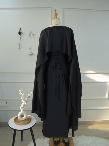 VALENCIA - BLACK SILK CAPE DRESS
