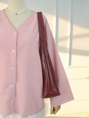 ROSALINE - RED TEXTURED STRIPE TOP