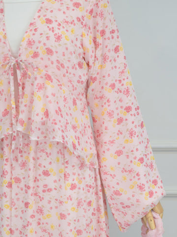 PETAL WHISPER - PINK FLORAL FRONT TIE TOP