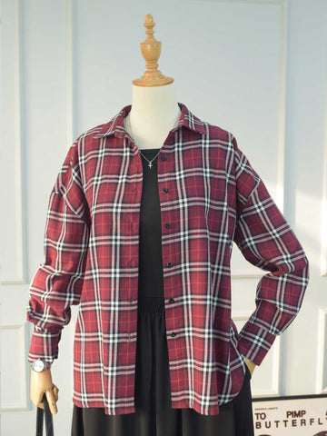 WINEWOOD - MAROON OVERSIZED CHECKERED BUTTON-DOWN SHIRT