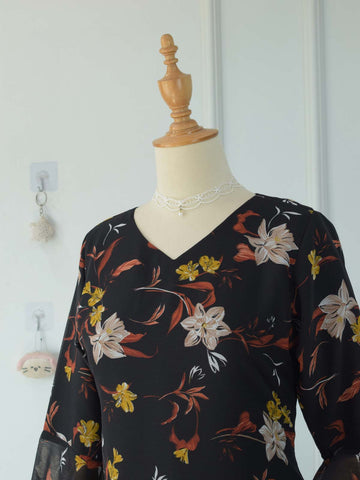 VAELORA - BLACK FLORAL FAIRY KURTI