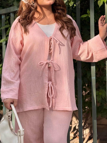 SOFT BLUSH - PASTEL PINK FRONT TIE CO-ORD SET