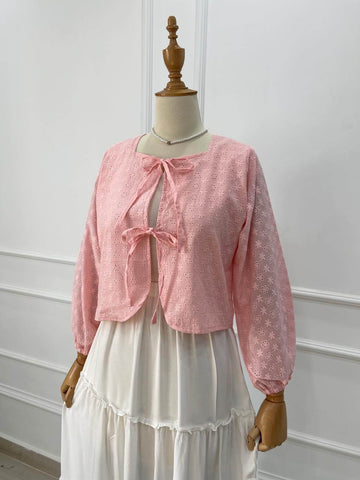 JULIE - PINK TIE FRONT CUTWORK COVERUP