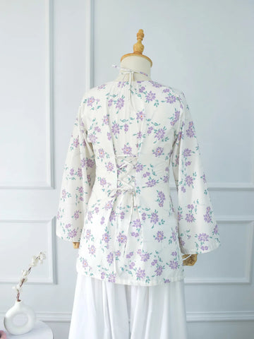 LILAC FLORA - WHITE FLORAL CORSET KURTI