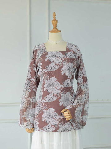 BRUNELIA - PINKISH BROWN FLORAL FAIRY KURTI