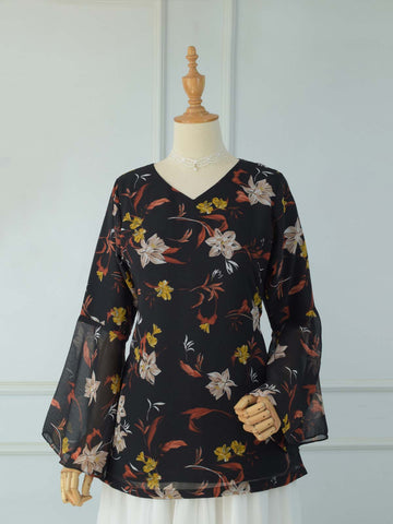 VAELORA - BLACK FLORAL FAIRY KURTI