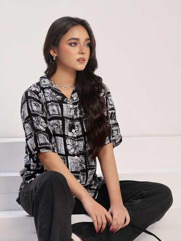 ABSTRACT AURA - BLACK & WHITE BUTTON UP SHIRT