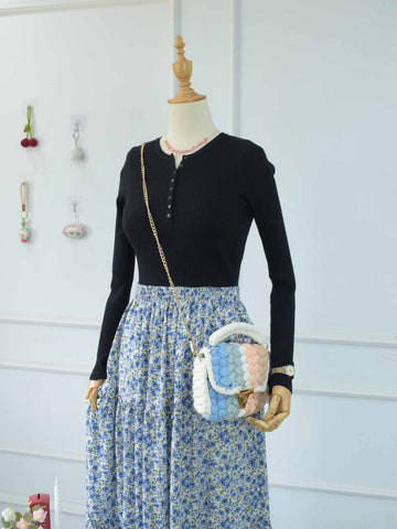 MELIORA - BLUE FLORAL 3 TIERED SKIRT