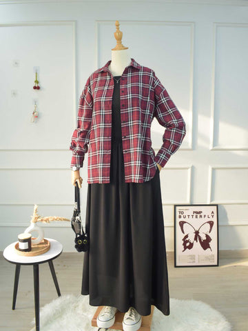 WINEWOOD - MAROON OVERSIZED CHECKERED BUTTON-DOWN SHIRT